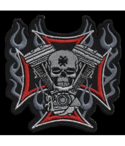 Embroidered patch SKULL FLAMES GROSS